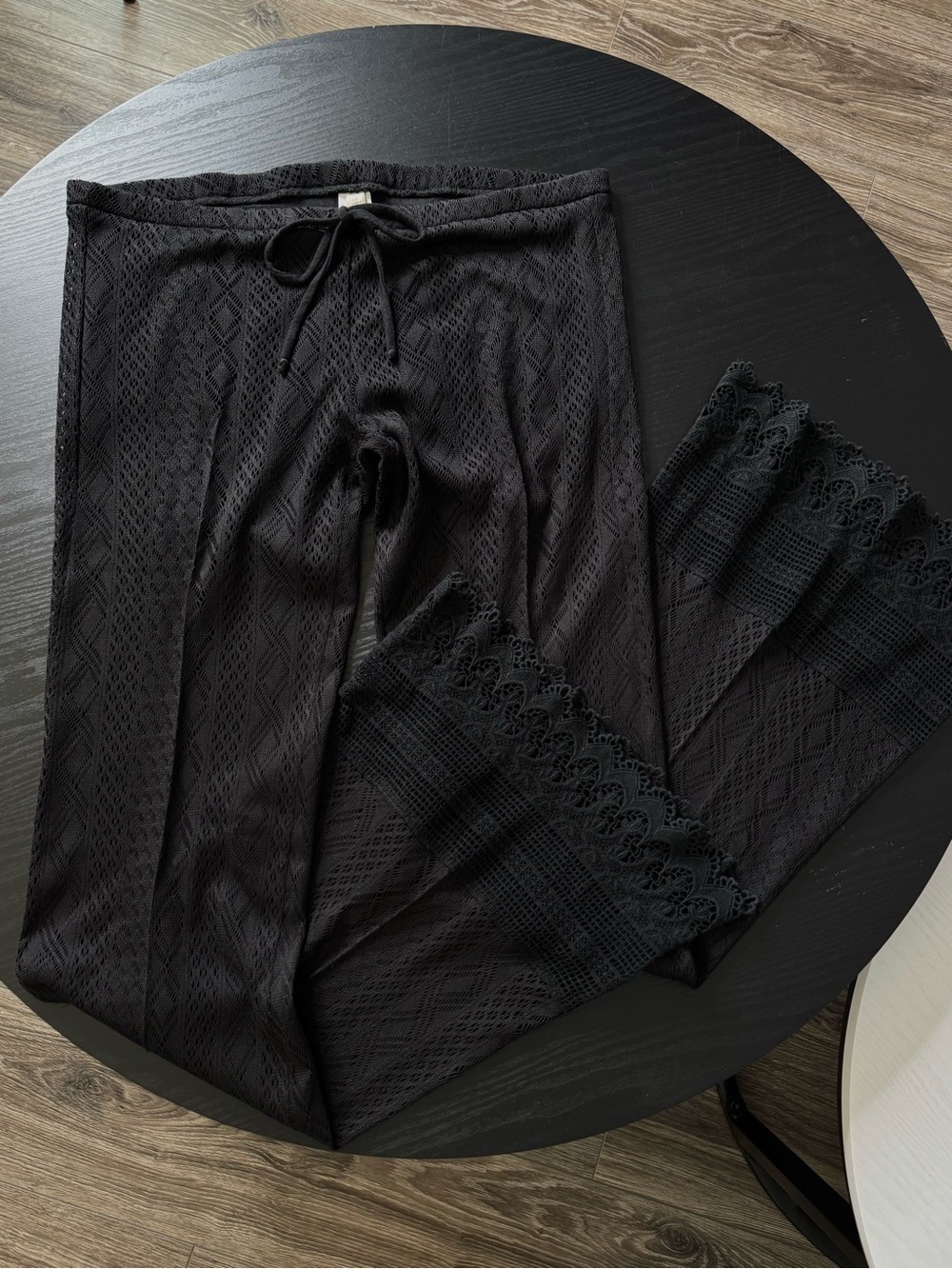 L*Space Revolve Black Crochet Sheer Lace Resort Beach Cover Up Boho Pants Medium